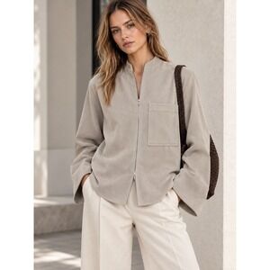 House of Sunny Grey Faux Suede Zip Up Jacket Wide Sleeve Mock Neck Size US 4